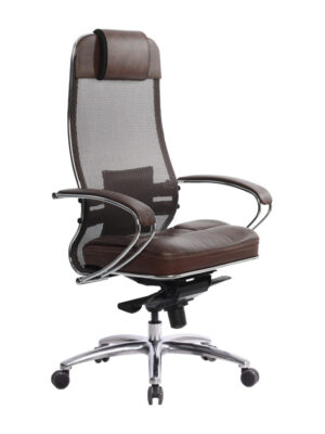 Кресло САМУРАЙ SL-1.02 ( экокожа/сетка/хром ) коричневый