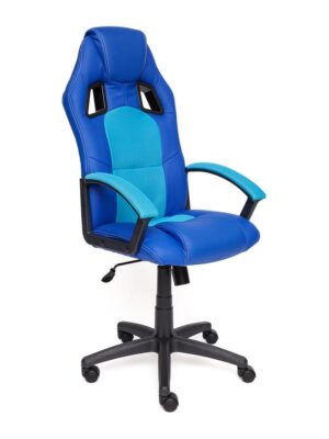 Кресло геймерское DRIVER кож.зам/ткань, синий/голубой