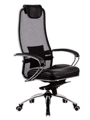 Кресло САМУРАЙ SL-1.04 ( экокожа/сетка/хром ) Черный плюс