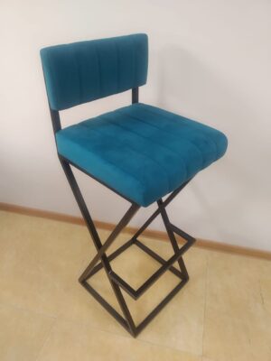 Барный стул ЛОФТ ( велюр / металл ) черный, т.зеленый