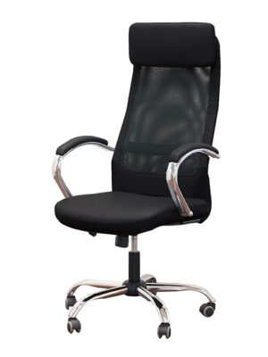 Кресло для руководителя RT-2020 Лион черное ( сетка,ткань,хром,экокожа ).