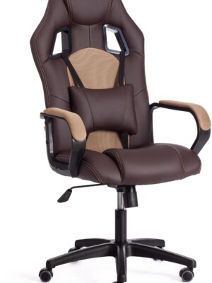 Кресло геймерское DRIVER ( экокожа / ткань / пластик ) коричневый, бежевый